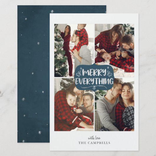 バジェットメリーブルーすべて4 photo holiday card (正面/裏面)