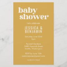 バジェットモダンかわいい埃っぽいイエローベイビーシャワー招待状