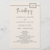 バジェットモダンアイボリーモノグラム結婚式 プログラム チラシ (正面)