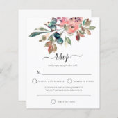 バジェットモダンウォーターカラーピンク花模様ウェディングRSVP (正面/裏面)