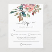 バジェットモダンウォーターカラーピンク花模様ウェディングRSVP (正面)