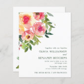 バジェットモダンウォーターカラーレッドピンクフローラ結婚ズ (正面/裏面)