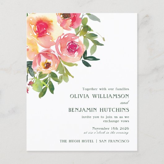 バジェットモダンウォーターカラーレッドピンクフローラ結婚ズ (正面)