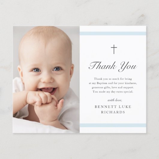 バジェットモダンエレガンスボーイズバプテスマサンキューカード (正面)