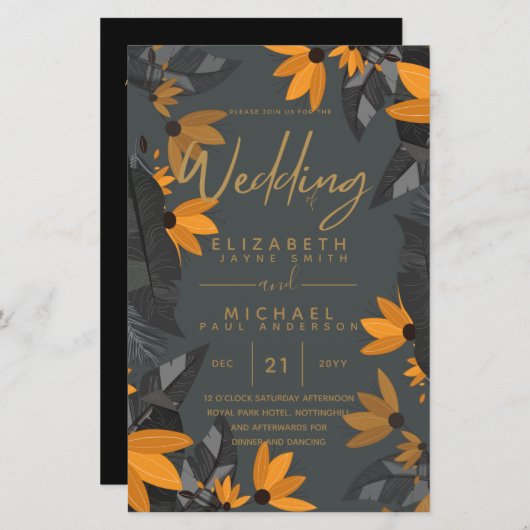 バジェットモダンガーデン葉結婚式招待状 (正面/裏面)