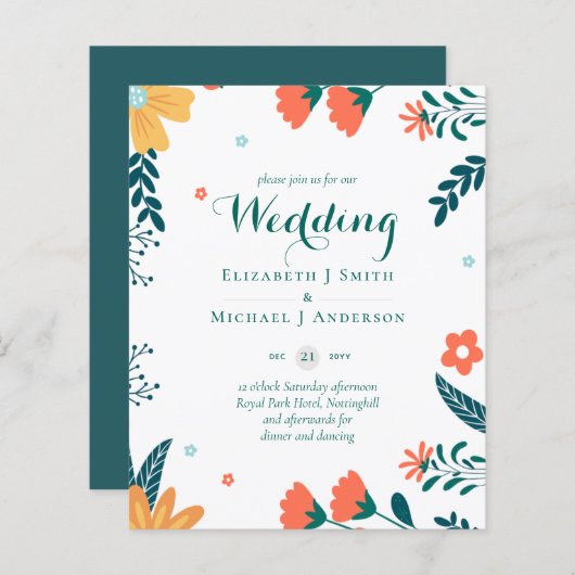 バジェットモダンガーデン葉結婚式招待状 (正面/裏面)