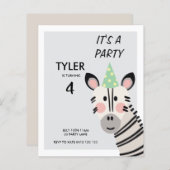 バジェットモダンキュートゼブラパーティーハット招待状 (正面/裏面)