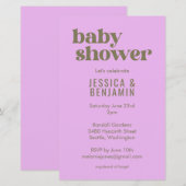 バジェットモダンキュートパープルグリーンベイビーシャワー招待状 (正面/裏面)