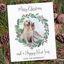 バジェットモダンクリスマスグリーンリースフォトカード