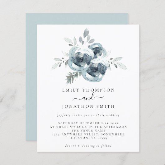 バジェットモダンクリスマスブーケ結婚式招待状 (正面/裏面)