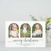 バジェットモダングリーンアーチ3フォトクリスマスカード (スタンド正面)