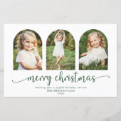 バジェットモダングリーンアーチ3フォトクリスマスカード (正面)