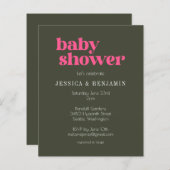 バジェットモダングルーヴィーピンクグリーンベビーシャワー招待状 (正面/裏面)