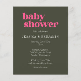 バジェットモダングルーヴィーピンクグリーンベビーシャワー招待状