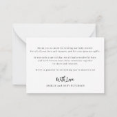 バジェットモダンスクリプト写真ベビーシャワー感謝していユー ノートカード (裏面)