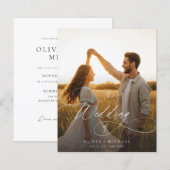 バジェットモダンスクリプト日没の写真の結婚式の招待 (正面/裏面)
