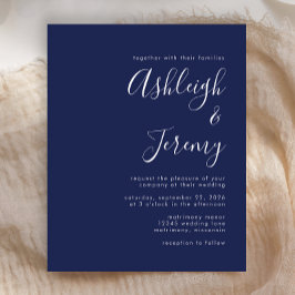 バジェットモダンスクリプトNavy Blue Wedding Invite