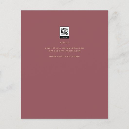 バジェットモダンズ結婚ダスティバラピンク金ゴールド招待状 (裏面)