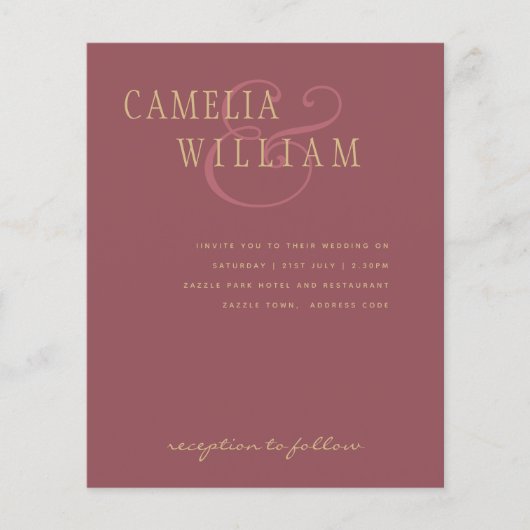 バジェットモダンズ結婚ダスティバラピンク金ゴールド招待状 チラシ (正面)
