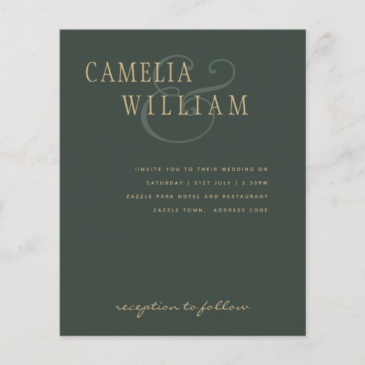 バジェットモダンズ結婚モスグリーン金ゴールド招待状 (正面)