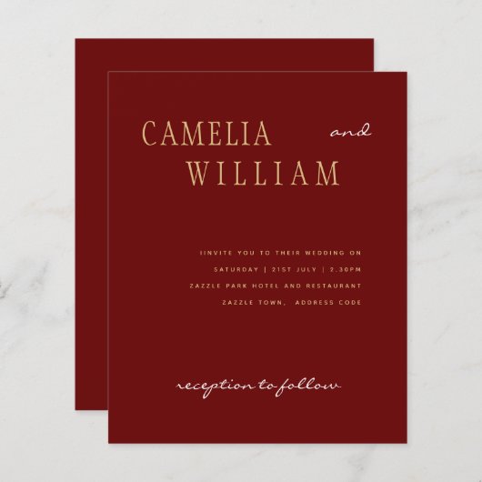 バジェットモダンズ結婚・ブルゴーニュ・金ゴールド・モノクロ (正面/裏面)