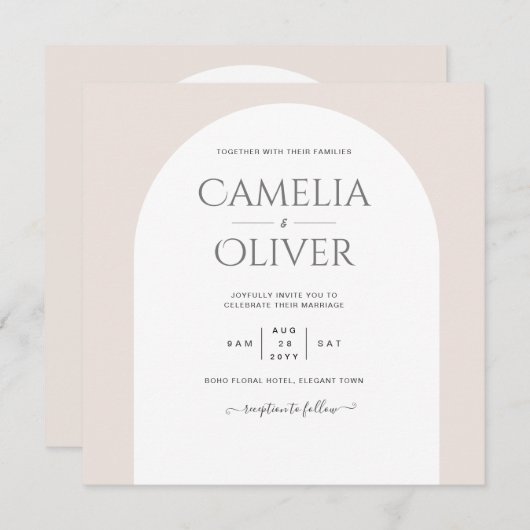 バジェットモダンタイポグラフィアーチミニマル結婚リスト 招待状 (正面/裏面)