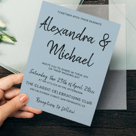 バジェットモダンダスティブルー結婚式招待状