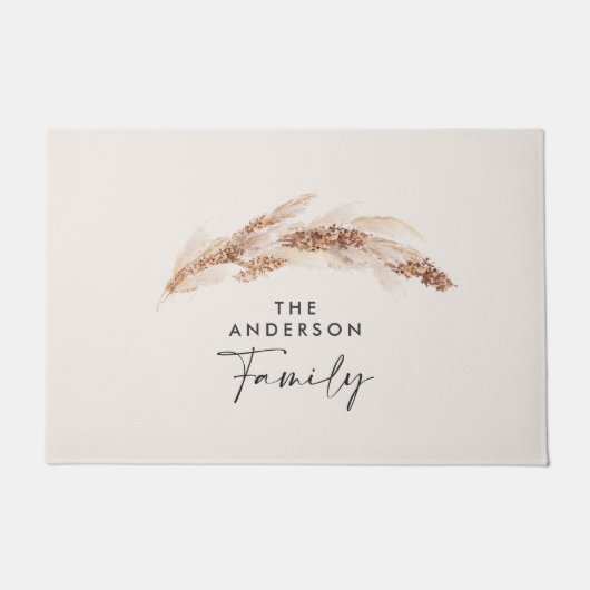 バジェットモダンナチュラルパンパスグラス家族のギフト ドアマット (正面)
