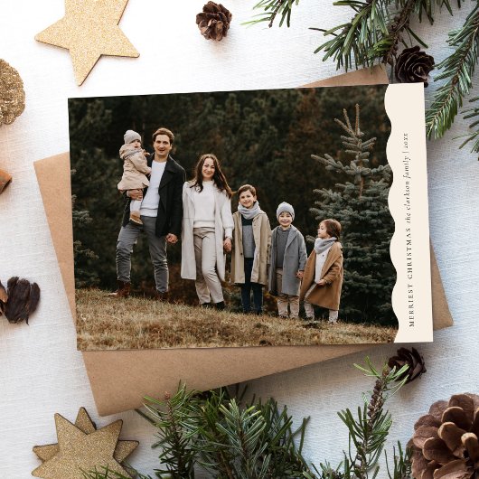 バジェットモダンニュートラル波状2枚の写真クリスマス シーズンカード