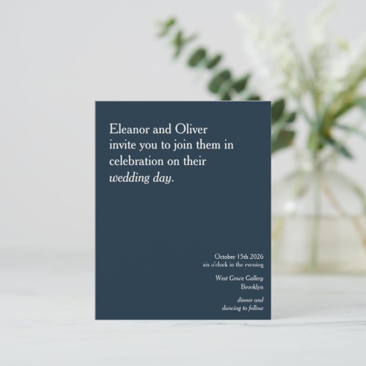 バジェットモダンネイビエレガントーブルー結婚式招待状 (スタンド正面)