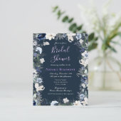 バジェットモダンネイビーブルーフローラブライダルシャワー インビテーションポストカード (スタンド正面)