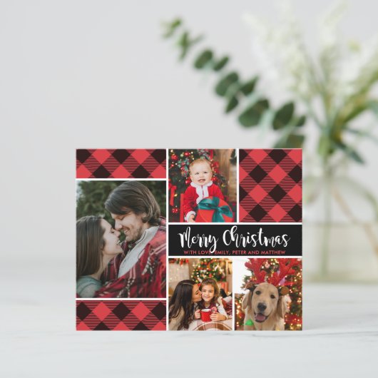 バジェットモダンバッファロープレイド写真クリスマスカード (スタンド正面)