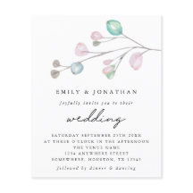 バジェットモダンパステル葉結婚式招待状