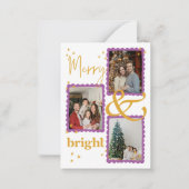 バジェットモダンパープルと金ゴールド3写真メリーと明るい ノートカード (正面)