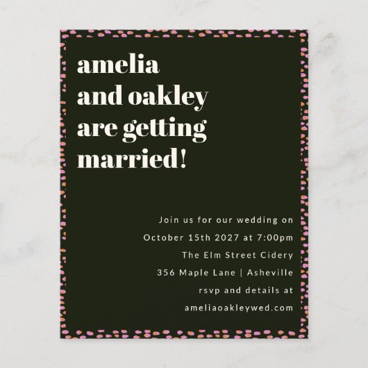 バジェットモダンピンクブラックドット結婚式招待状 (正面)