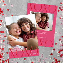 バジェットモダンピンクXOXO写真バレンタインデー シーズンカード