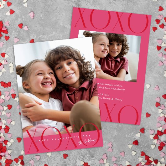 バジェットモダンピンクXOXO写真バレンタインデー シーズンカード