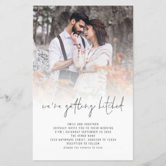 バジェットモダンフォトオーバーレイQRコードウェディング招待 (正面)