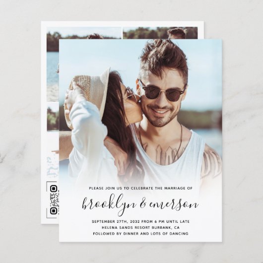 バジェットモダンフォトQRコード結婚式招待状 (正面/裏面)