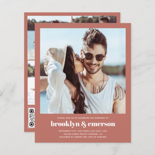 バジェットモダンフォトQRコード結婚式招待状 (正面/裏面)