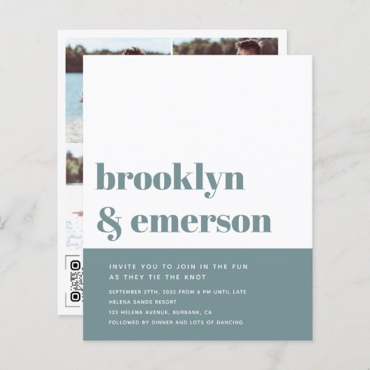 バジェットモダンフォトQRコード結婚式招待状 (正面/裏面)