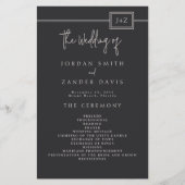 バジェットモダンフラットブラックモノグラム結婚式 プログラム チラシ (正面)