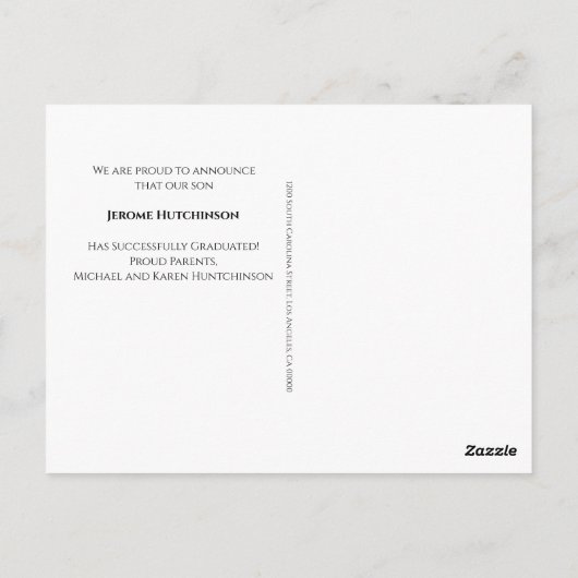 バジェットモダンブラック写真卒業発表 ポストカード (裏面)