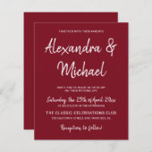 バジェットモダンブルゴーニュ結婚式招待状 (正面/裏面)