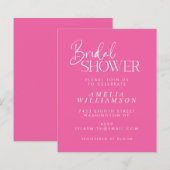 バジェットモダンホットピンクスクリプトブライダルシャワー招待状 (正面/裏面)