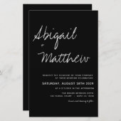 バジェットモダンミニマリストブラック結婚式招待状 (正面/裏面)
