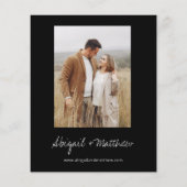 バジェットモダンミニマリストブラック結婚式招待状 (裏面)