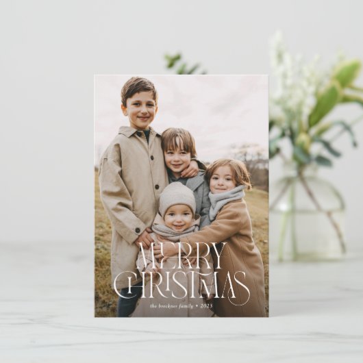 バジェットモダンメリーエレガントクリスマス3枚の写真 シーズンカード (スタンド正面)