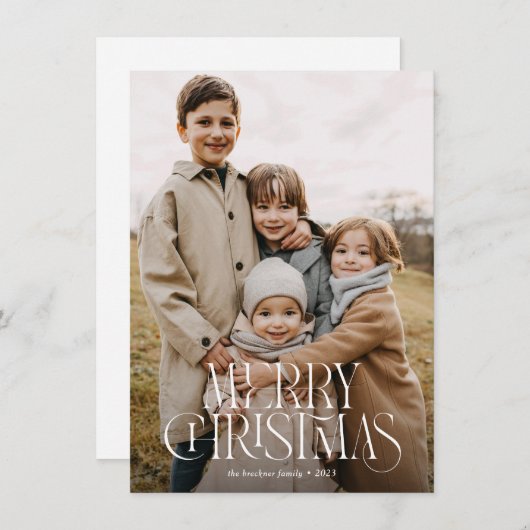 バジェットモダンメリーエレガントクリスマス3枚の写真 シーズンカード (正面/裏面)