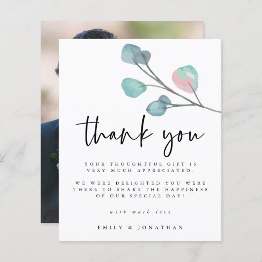 バジェットモダンユーカリ写真結婚の感謝 (正面/裏面)